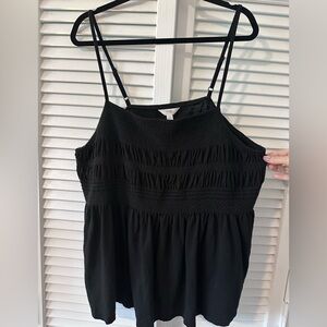 Terra & Sky Size 2X Black Sleeveless Smocked Tank Top 100% Cotton